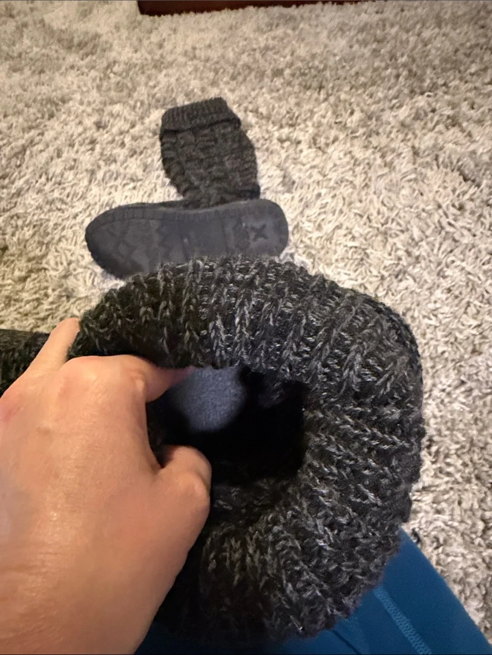 Muk Luks Black and Gray Knit Tall Slipper Boots Size 7